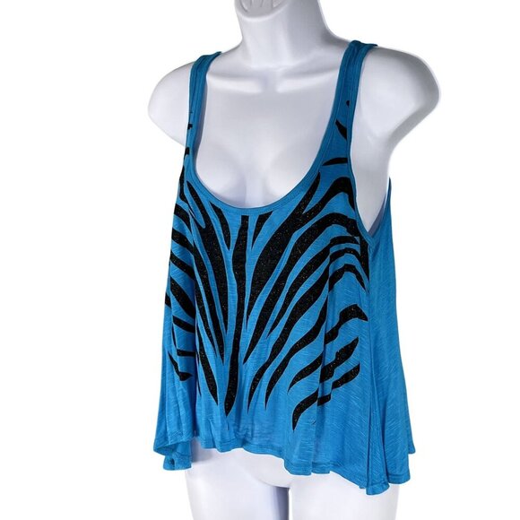 Y2K Vintage Wet Seal Womens M Blue Zebra Print Tank Top Made In USA Flowy Beachy - Picture 4 of 11